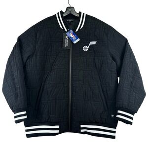 Utah Jazz Bomber The Wild Collective Jacket Mens XL Black NBA Quilted Streetwear